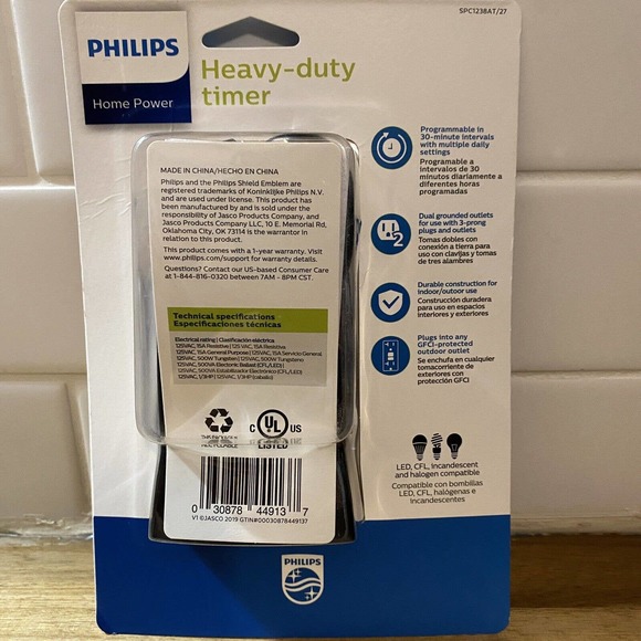 Philips On Off 2 Outlet HD Mechanical Timer Plug In Outdoor Grounded Christmas - Picture 4 of 4